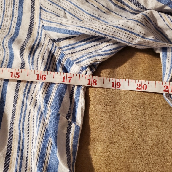 Ruff Hewn White and Blue Striped Flower Button Up Blouse Shirt - Picture 6 of 7